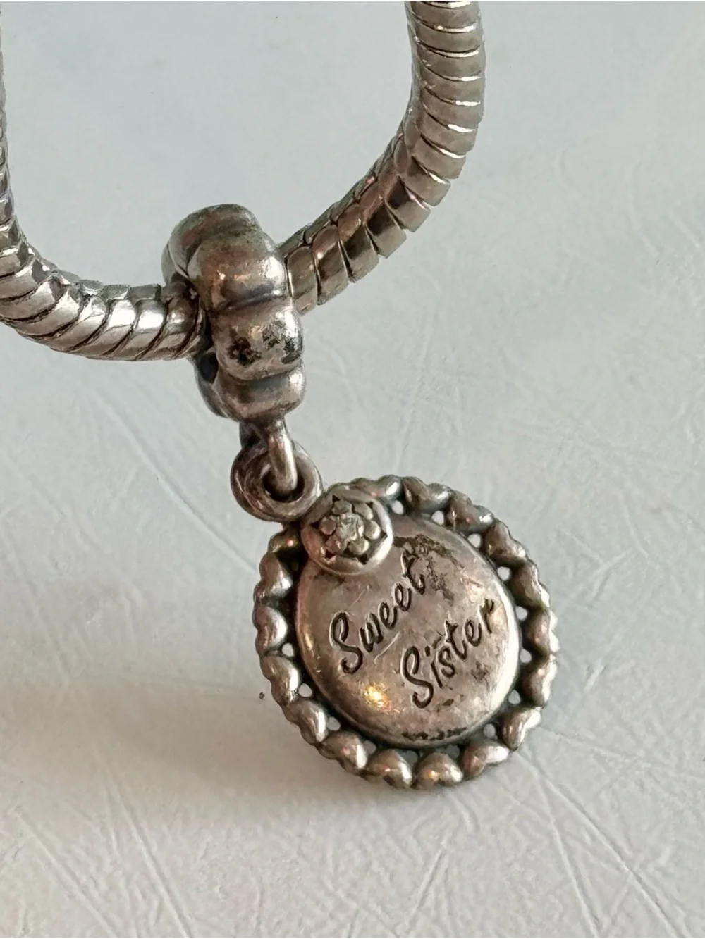 Pandora Sweet Sister Dangle Charm 791126CZ Retired S925 ALE Sterling Silver
